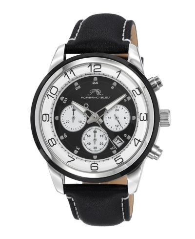 Porsamo Bleu Men's Arthur Chronograph Black Genuine Leather Band Watch 44 mm