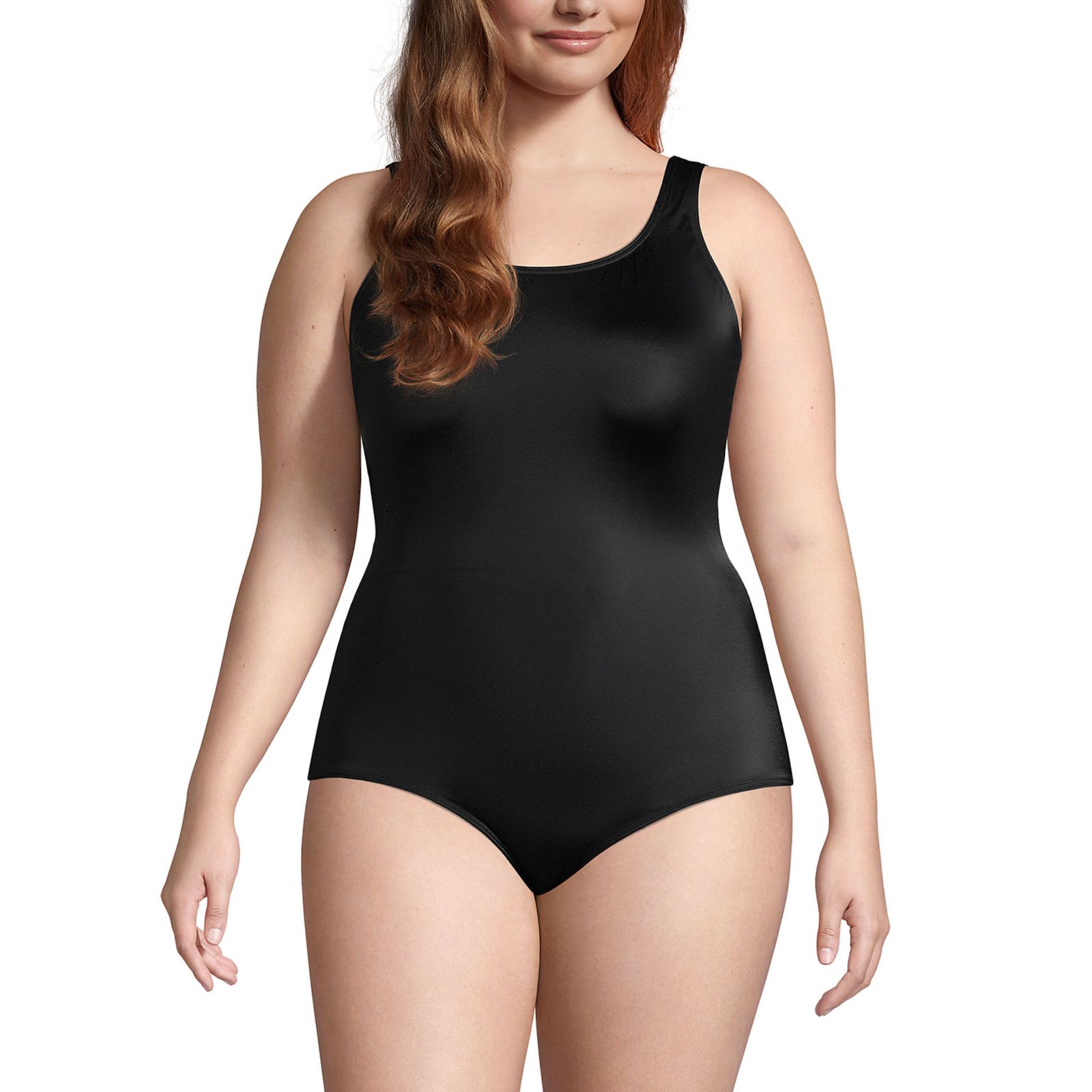 Lands' End Plus Size Long Chlorine Resistant Soft Cup Tugless Sporty One-Piece Swimsuit