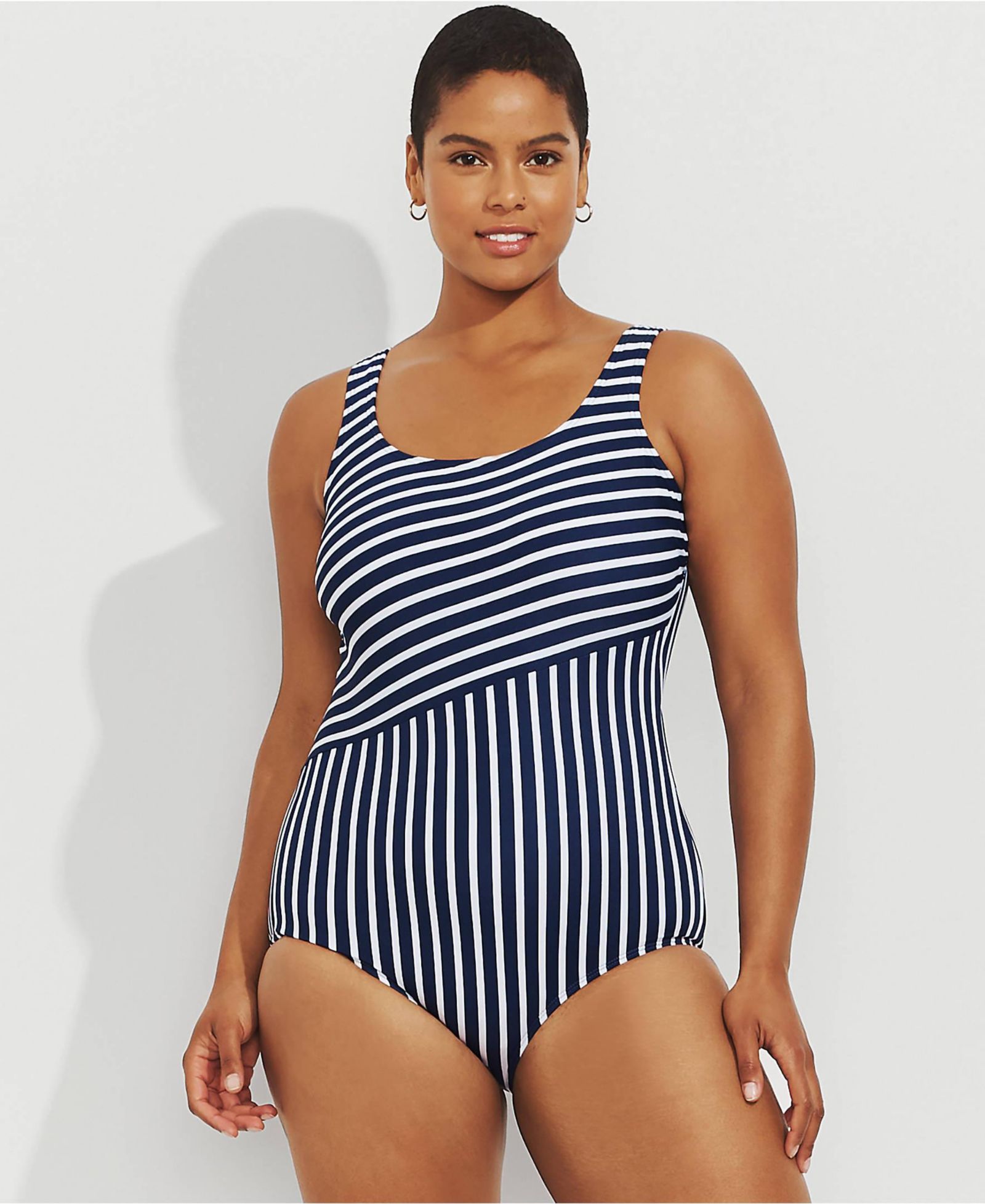 Lands' End Plus Size Scoop Neck Tugless Sporty One Piece Swimsuit
