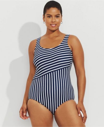 Lands' End Plus Size Scoop Neck Tugless Sporty One Piece Swimsuit