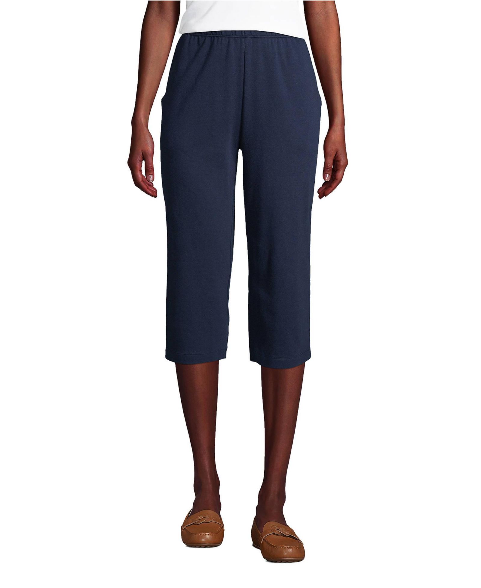 Lands' End Women's Sport Knit High Rise Elastic Waist Capri Pants