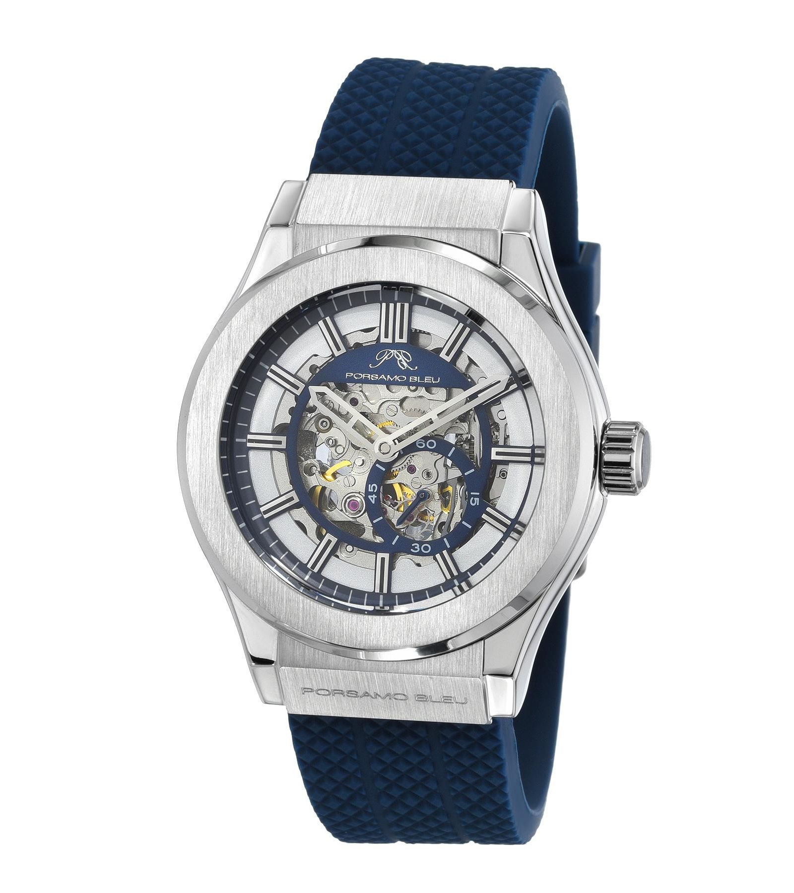 Porsamo Bleu Men's Cruz Automatic Blue Silicone Strap Watch 45 mm