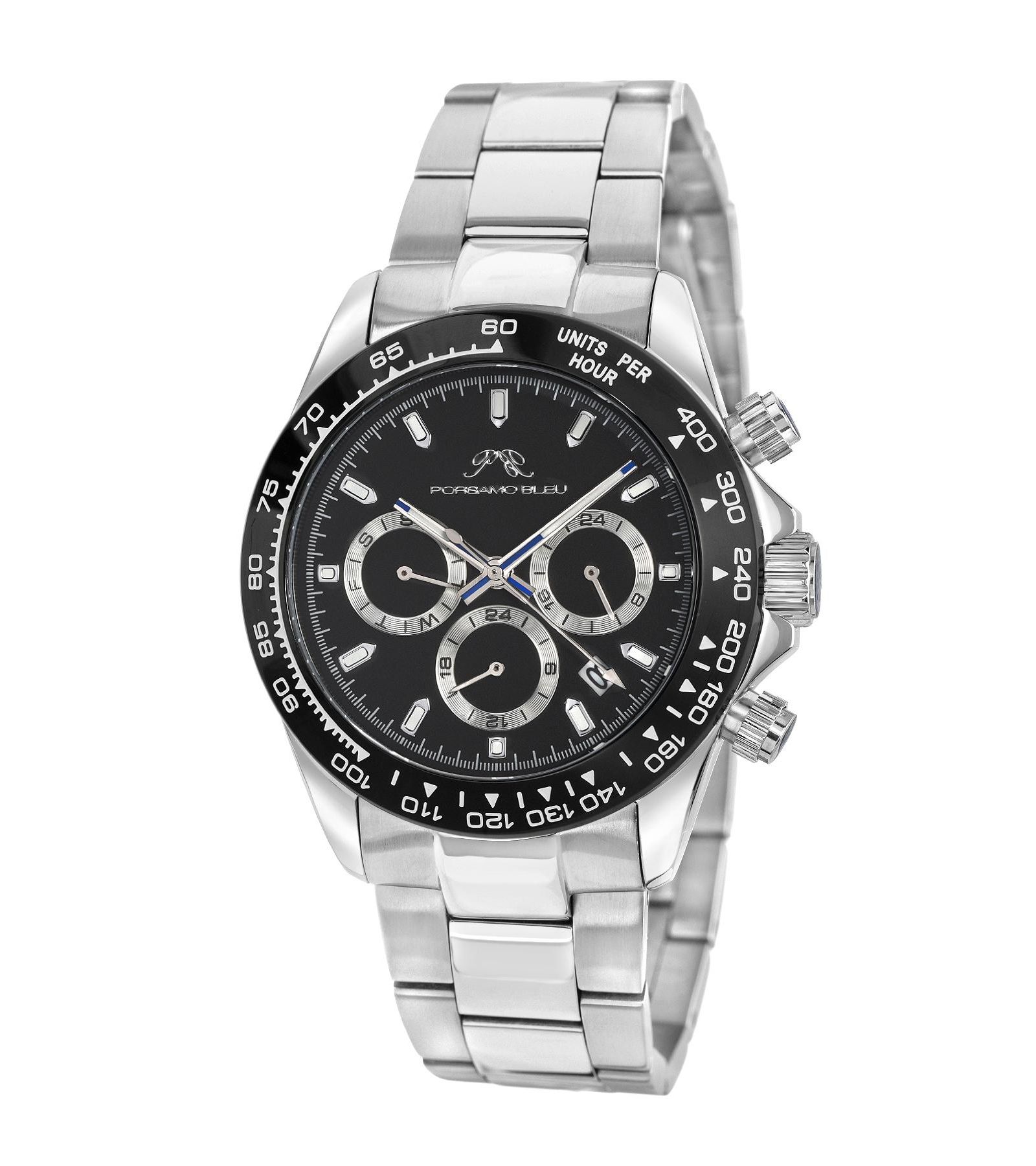Porsamo Bleu Men's Preston Multifunction Silver Tone Stainless Steel Bracelet Watch 41 mm