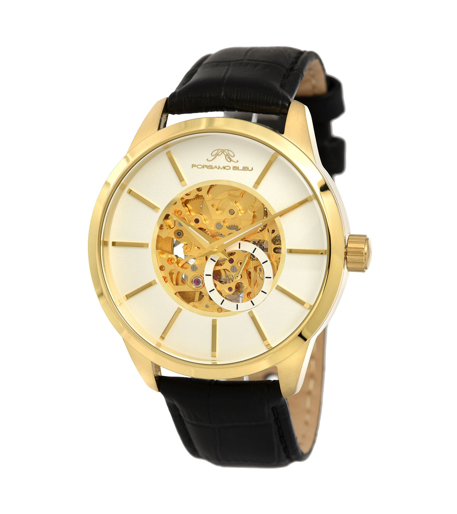 Мужские часы Porsamo Bleu Cassius Automatic Black Genuine Leather Band 45 mm