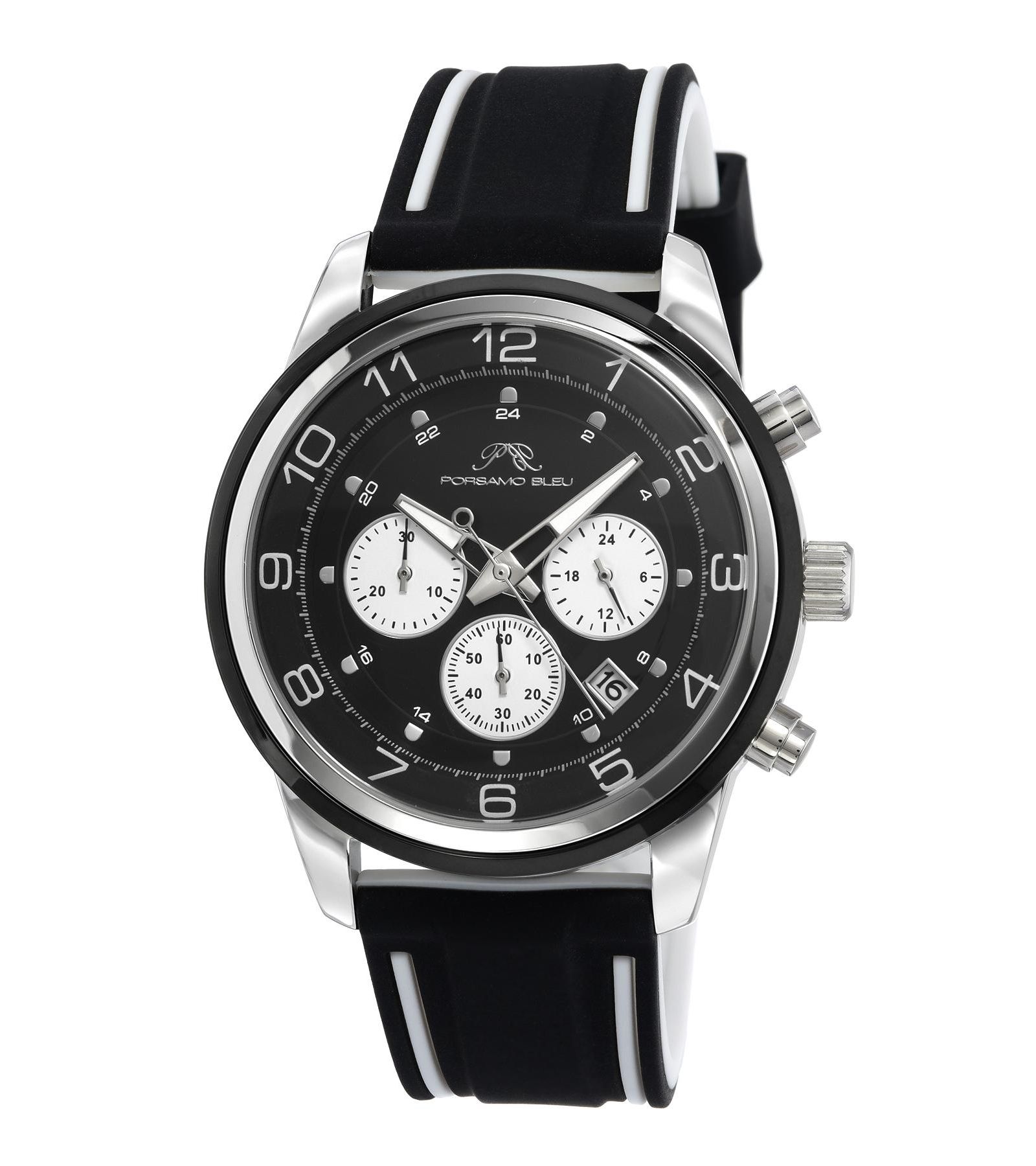 Часы Porsamo Bleu Men's Arthur Chronograph с черным силиконовым ремешком 44 mm
