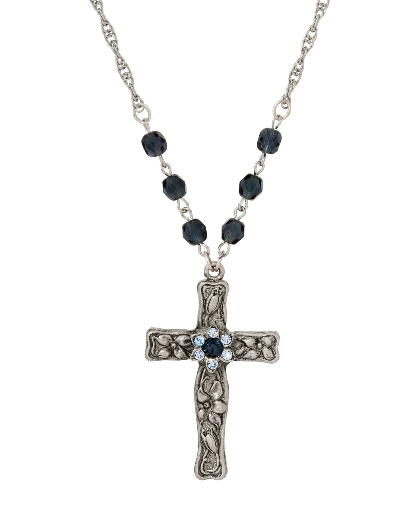 Symbols of Faith Ожерелье с кристаллическим крестом и синими бусинами