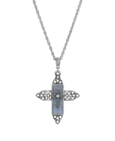 2028 Color Glass Crystal Filigree Cross Necklace