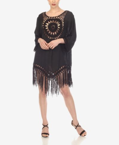Женское платье-накидка White Mark Crocheted Fringed Trim 3/4 Sleeves