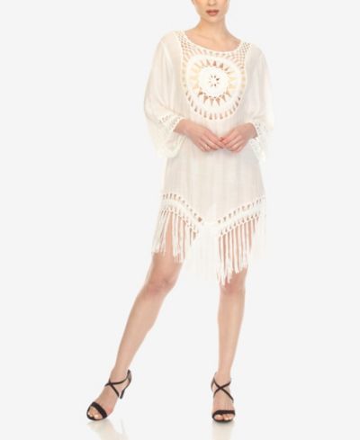 Женское платье-накидка White Mark Crocheted Fringed Trim 3/4 Sleeves