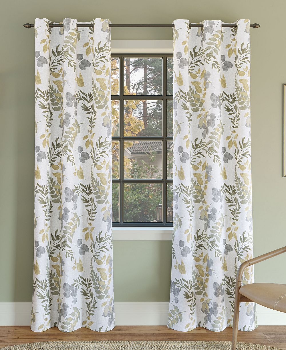 Remi Floral Leaf Print Blackout Grommet Curtain Panel