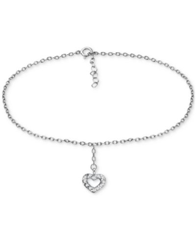 Браслет Giani Bernini Cubic Zirconia Heart Drop Charm Ankle Bracelet в Sterling Silver