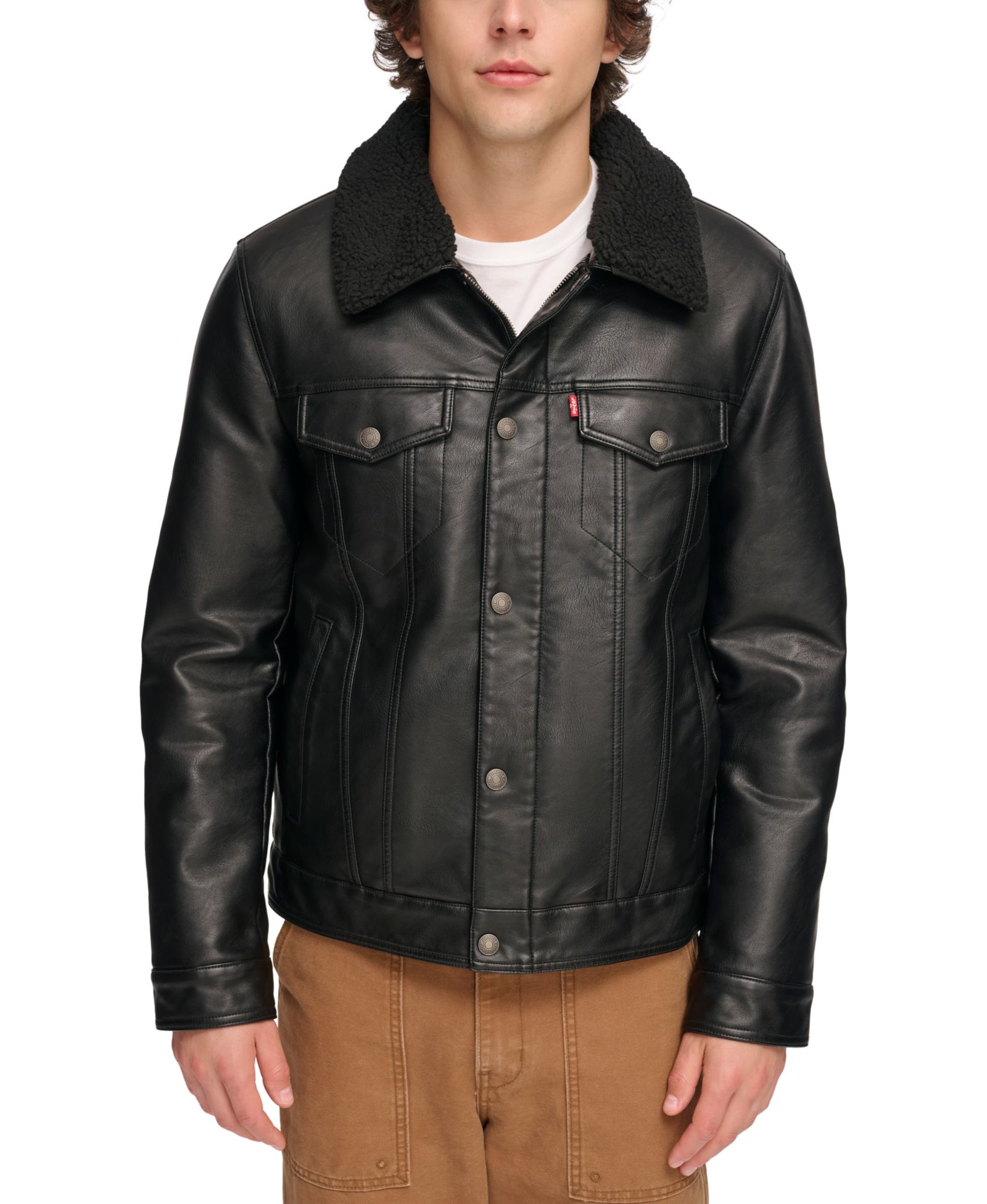 Levi's® Men's Sherpa-Trim Faux-Leather Trucker Jacket