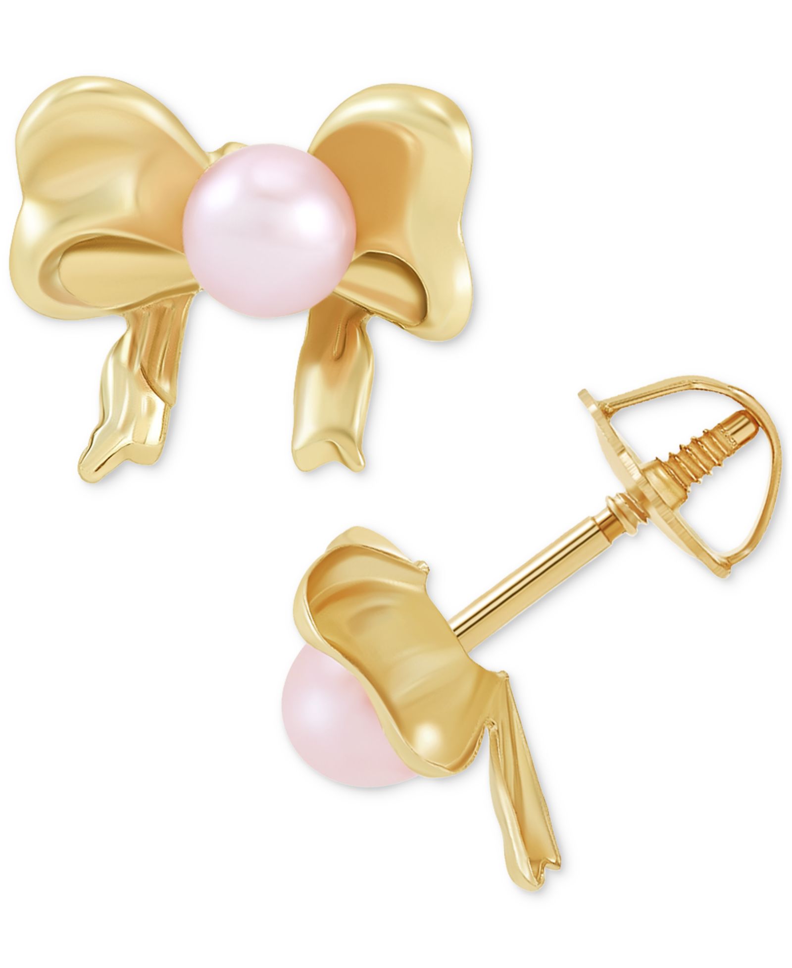 Детские серьги-гвоздики Macy's Pink Cultured Freshwater Pearl (3mm) Bow в 14k Gold