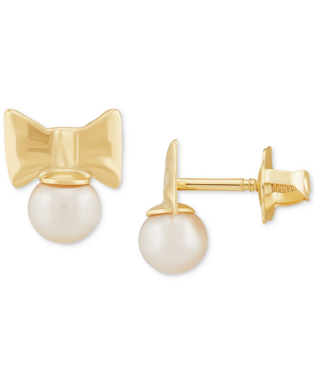 Серьги-гвоздики Детские Cultured Freshwater Pearl (3-3/4mm) Bow 14k Gold