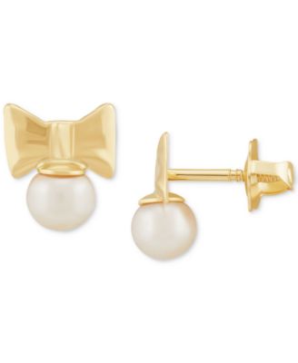 Серьги-гвоздики Детские Cultured Freshwater Pearl (3-3/4mm) Bow 14k Gold
