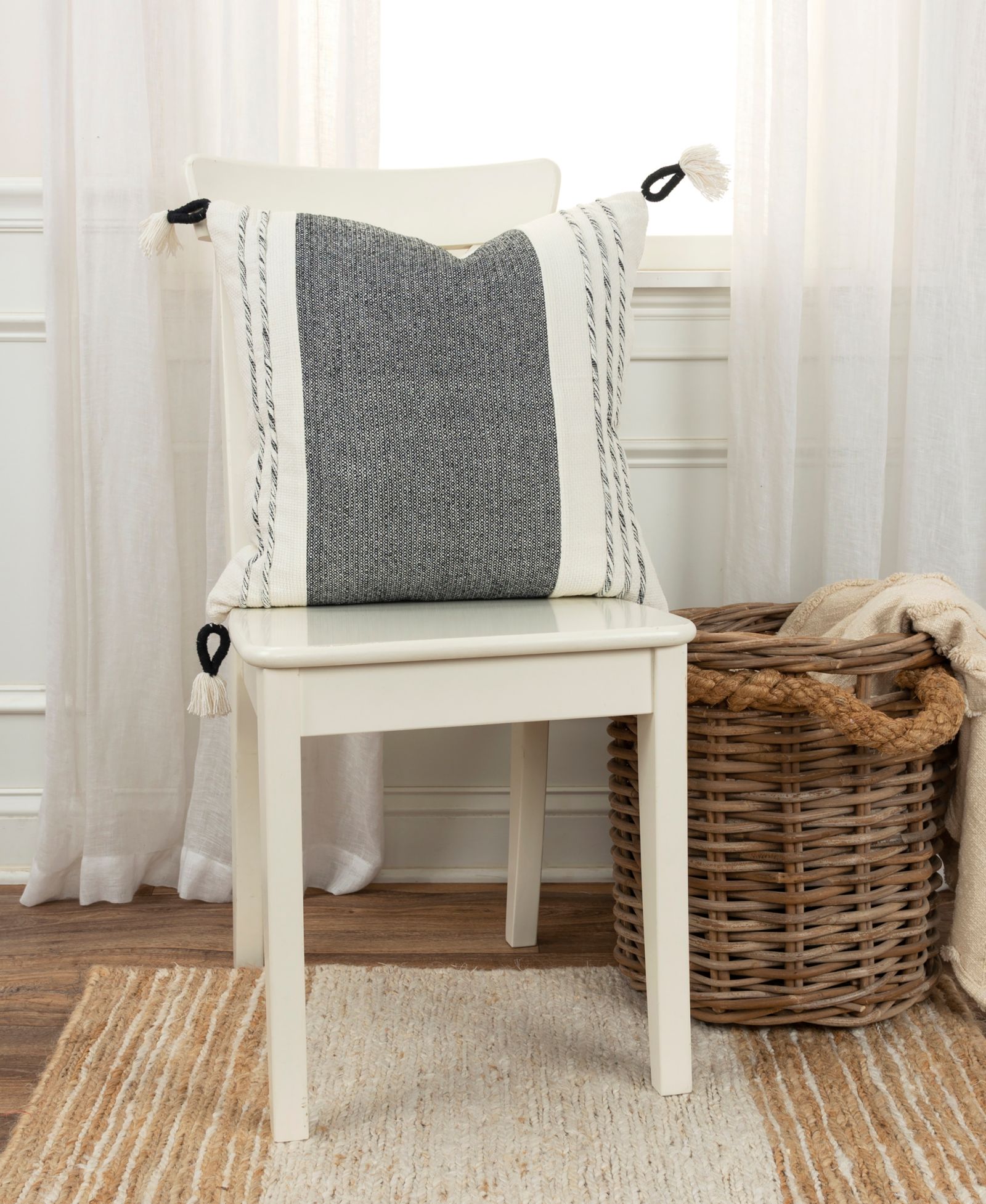 Rizzy Home Modern Stripe Tassal Decorative Pillow, 20" X 20"