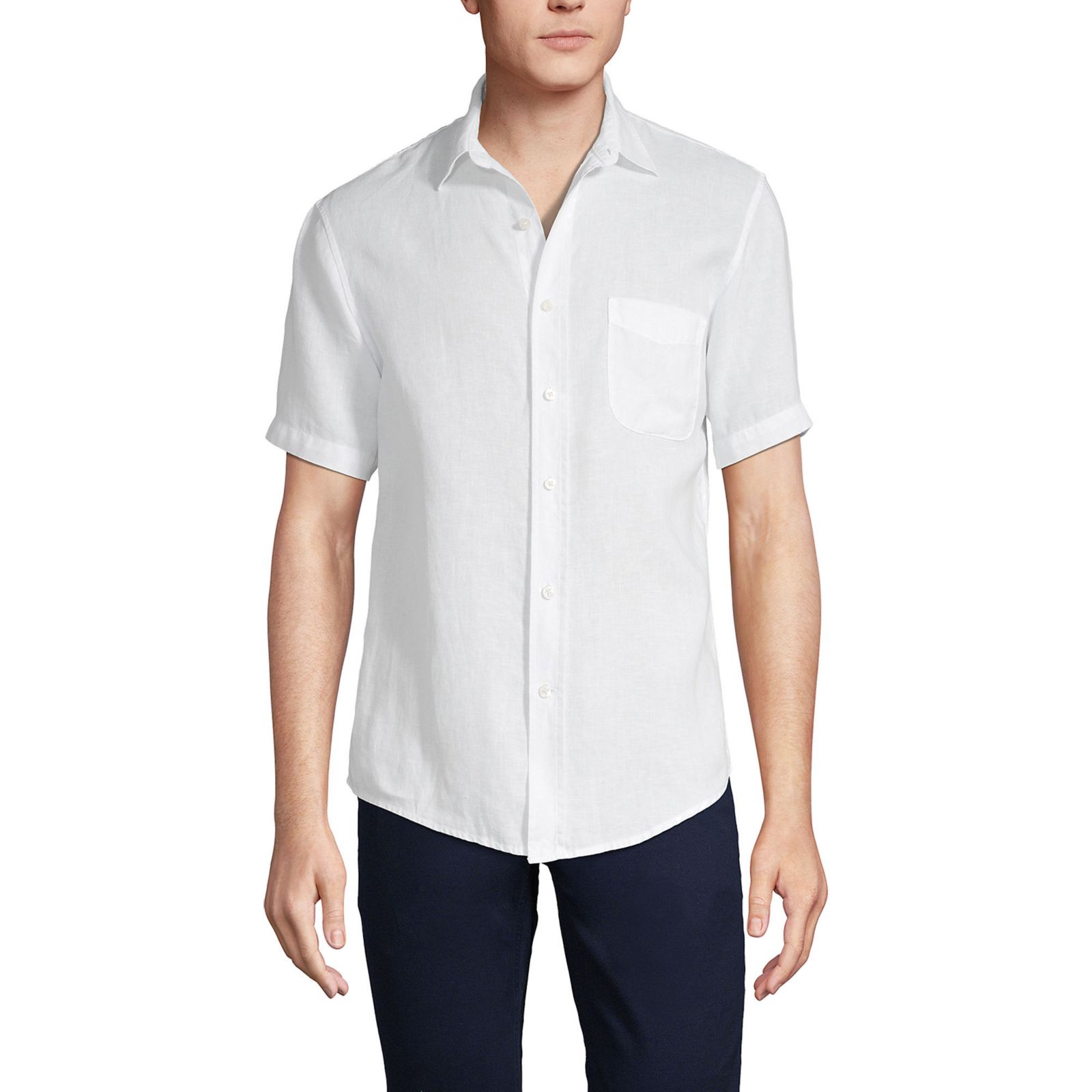 Мужская льняная рубашка Lands' End Traditional Fit с коротким рукавом
