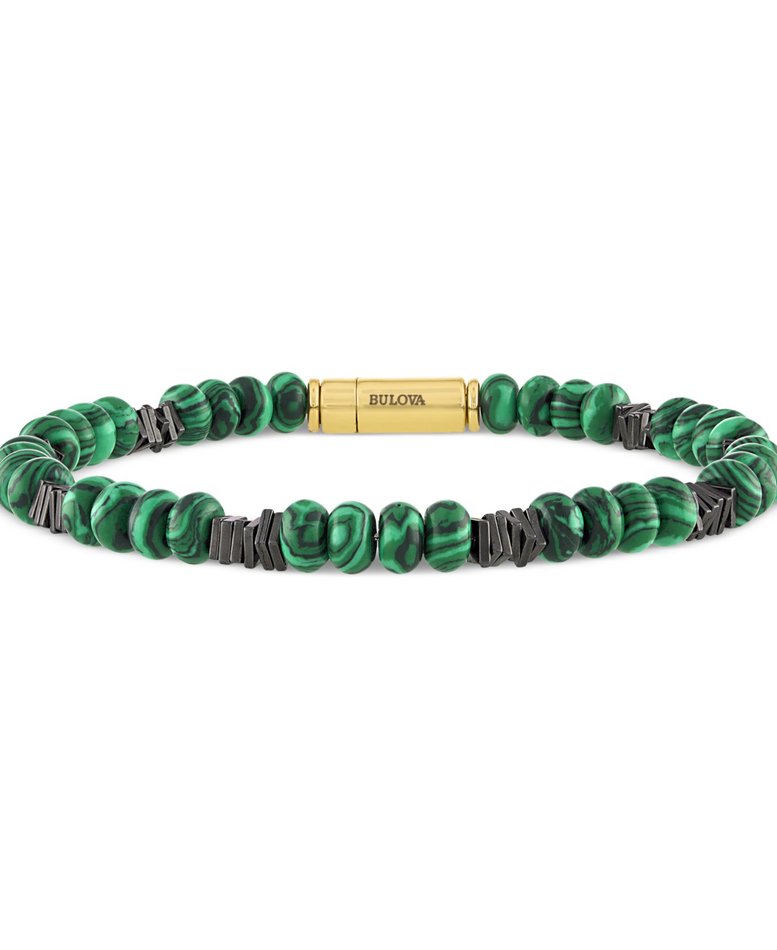 Bulova Men's Marine Star Malachite Beaded Bracelet in 14k Gold-Plated Sterling Silver
