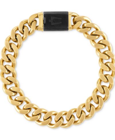 Bulova Мужской классический браслет Curb Chain из позолоченной нержавеющей стали