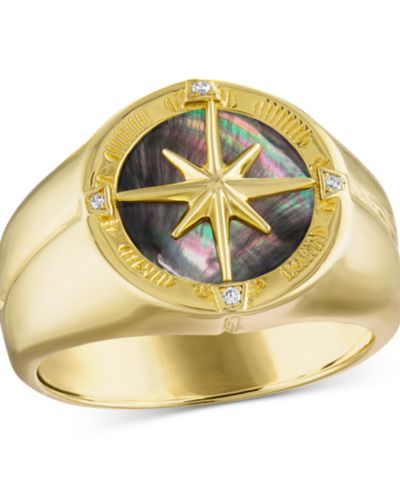 Bulova Мужское кольцо Marine Star с бриллиантами в золоте 14k Gold-Plated Sterling Silver