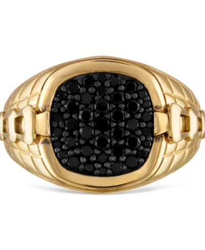 Мужское кольцо Bulova с черным бриллиантом в 14k Gold-Plated Sterling Silver