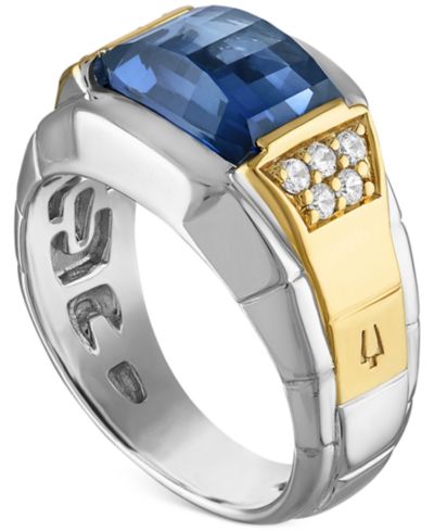 Мужское кольцо Bulova Classic Lab Created Sapphire & Diamond (1/4 ct. t.w.) в 14k Gold-Plated Sterling Silver