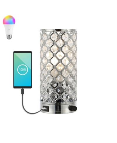 Настольная мини-лампа Lucie 9.5" в стиле Mid-Century Modern из железа и акрила, LED, с USB-портом и умной лампочкой