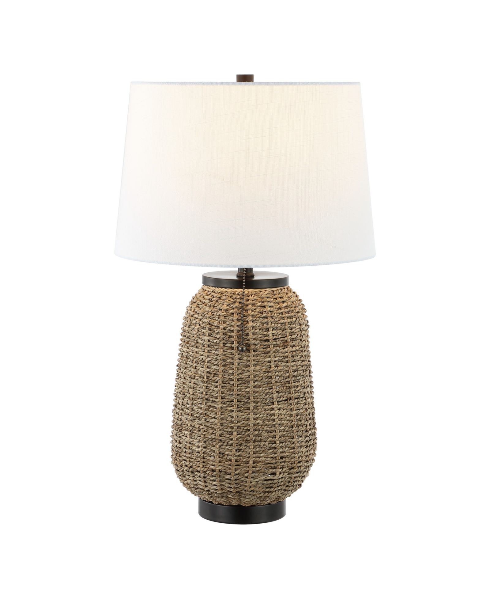 Chakrii 25" Rustic Bohemian Iron, Rattan LED Table Lamp with Pull-Chain