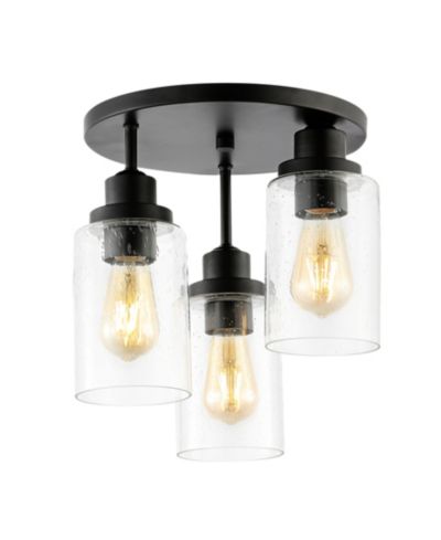 Потолочный светильник Jonah 12" 3-Light Bohemian Farmhouse Iron Seeded Glass LED Semi Flush Mount