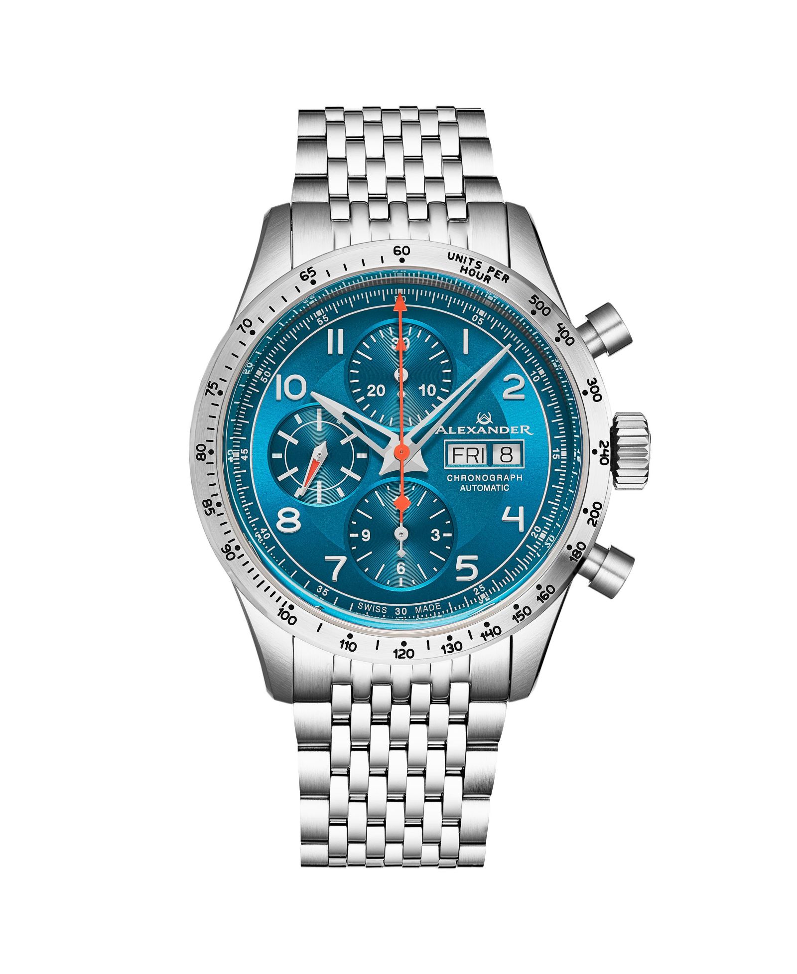 Alexander Men's Megalos Silver-tone Stainless Steel, Blue Dial, 51mm Round Watch