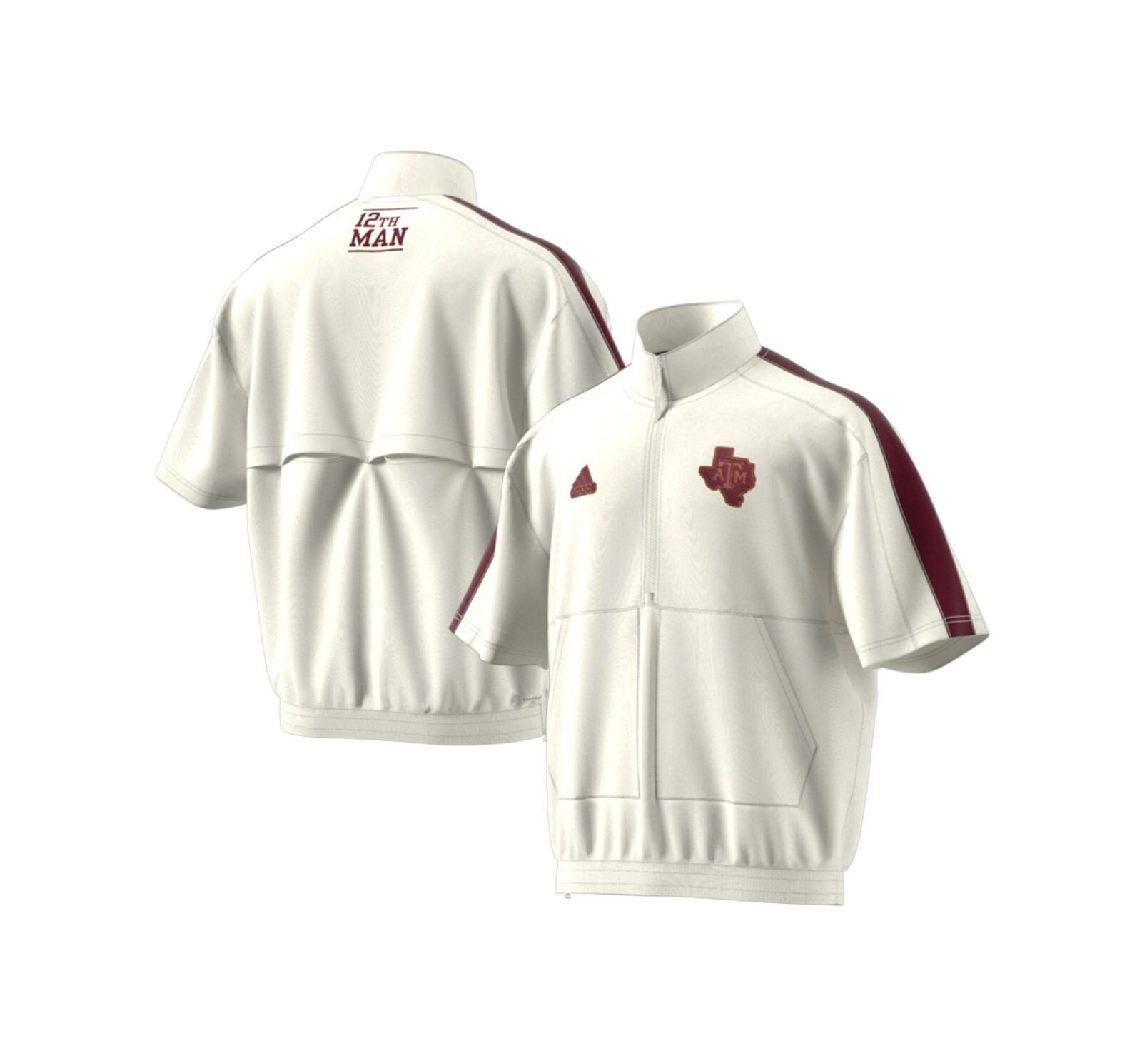 Men's adidas White Texas A&M Aggies Strategy Pullover Half-Zip Short Sleeve Jacket