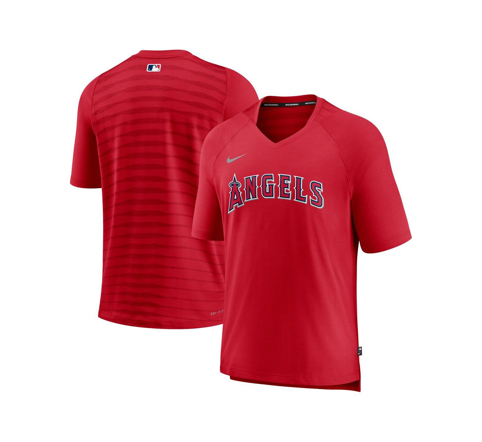 Men's Nike Red Los Angeles Angels Authentic Collection Pregame Raglan Performance V-Neck T-shirt