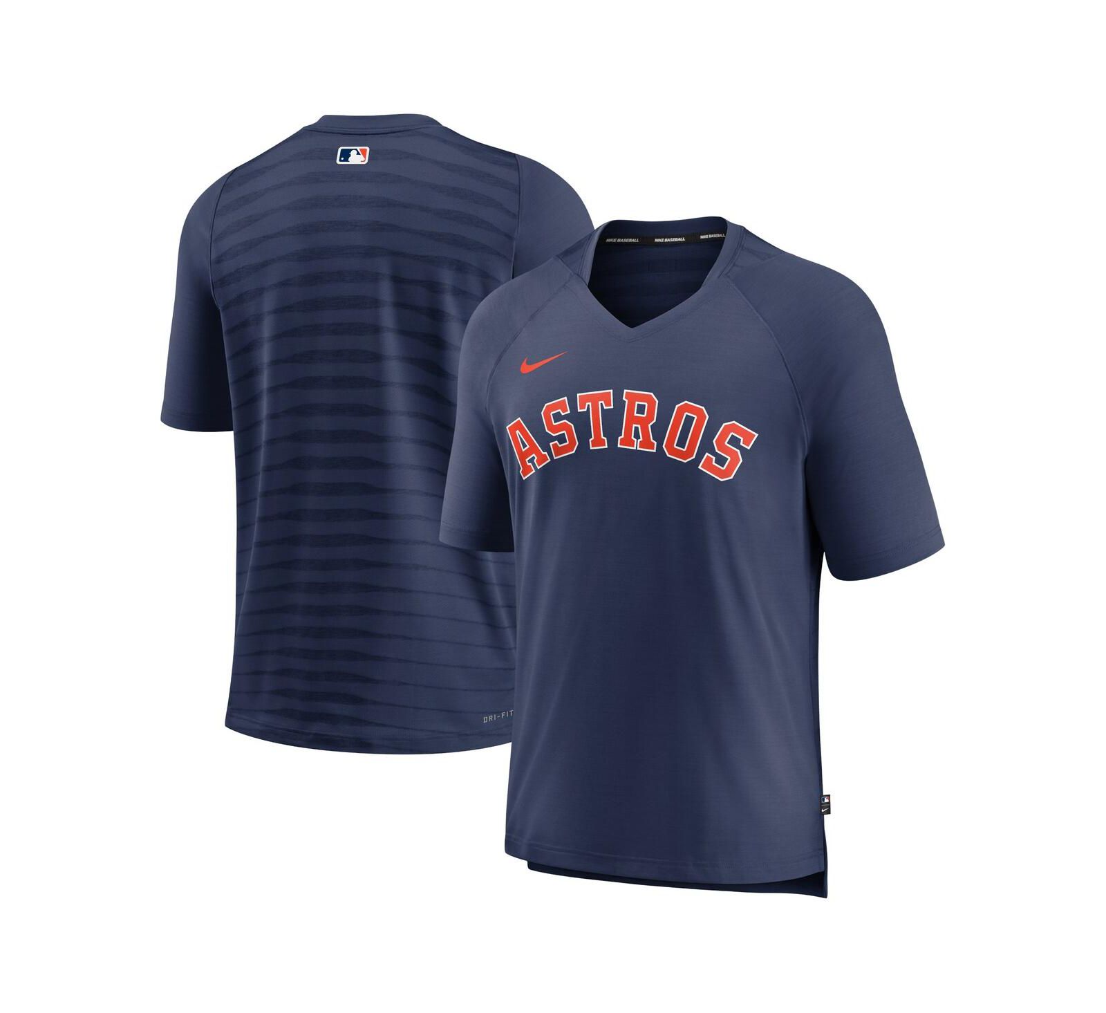 Men's Nike Navy Houston Astros Authentic Collection Pregame Raglan Performance V-Neck T-shirt
