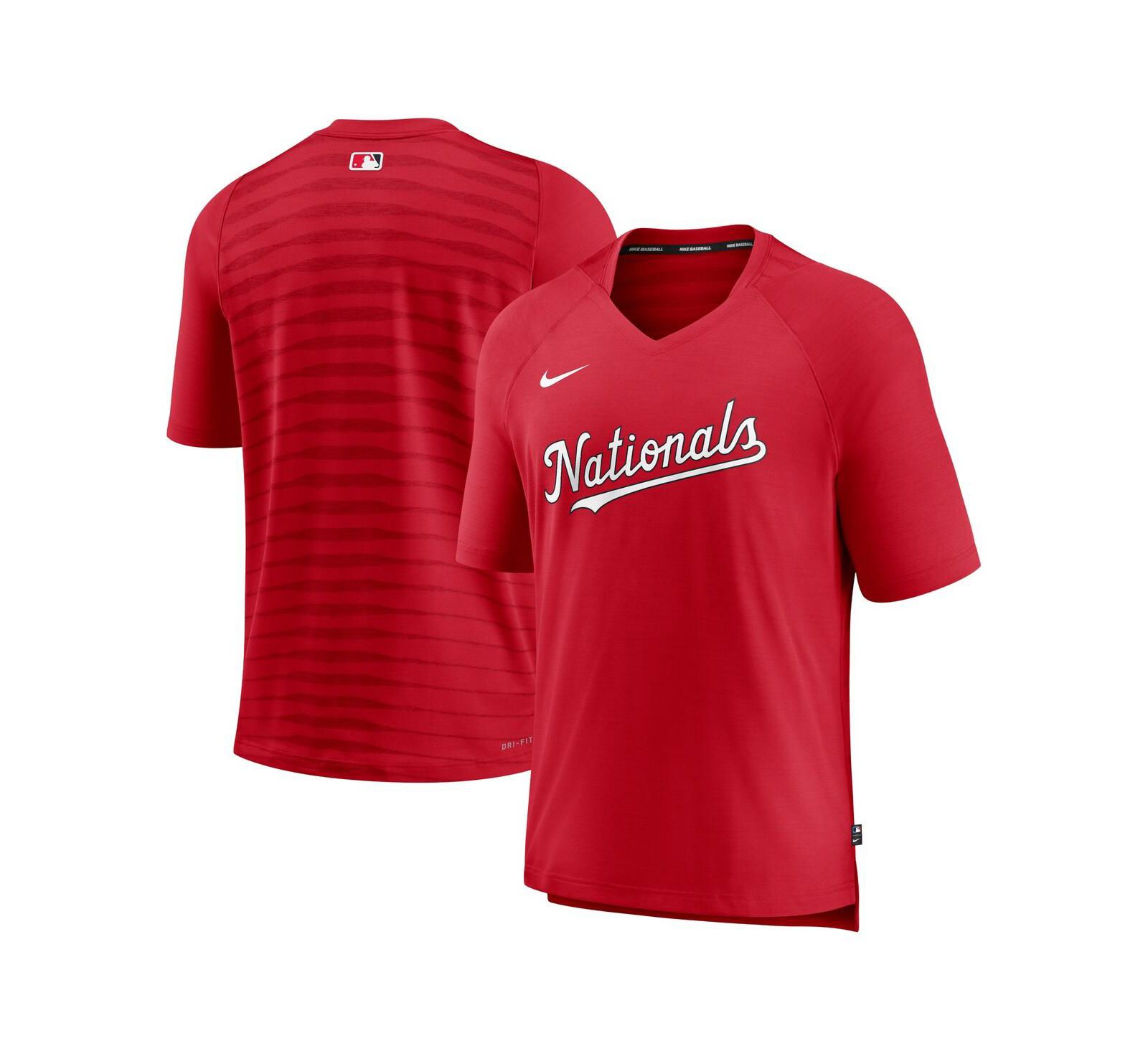 Men's Nike Red Washington Nationals Authentic Collection Pregame Raglan Performance V-Neck T-shirt