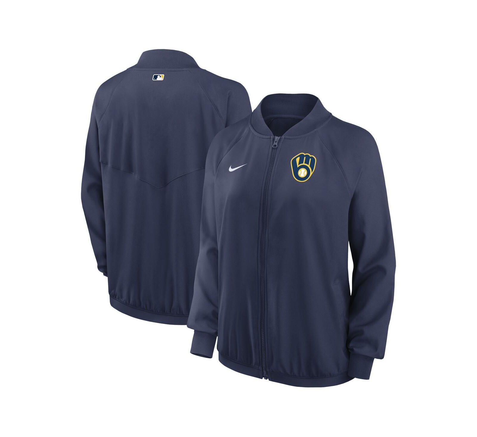 Women's Nike Navy Milwaukee Brewers Authentic Collection Team Raglan Performance Full-Zip Jacket