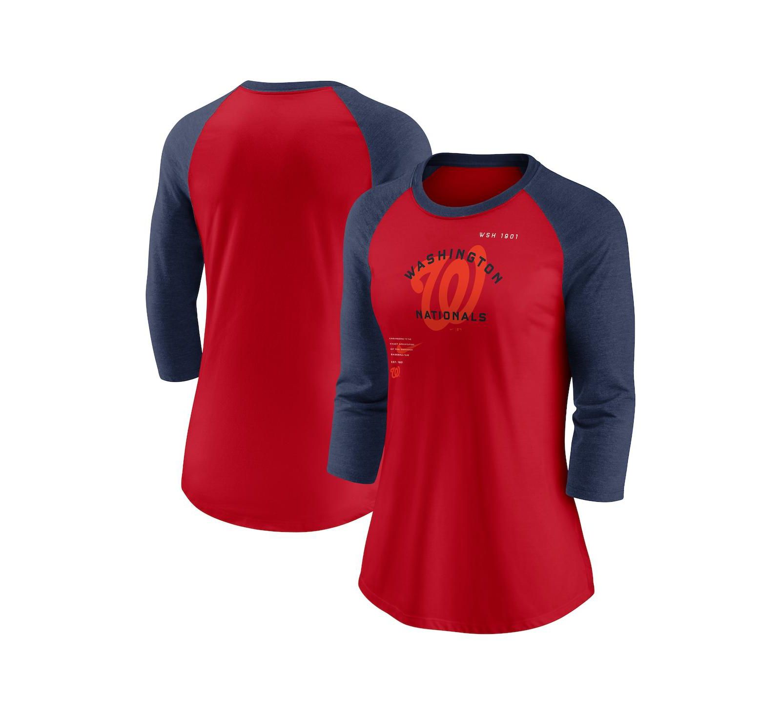 Women's Nike Red, Navy Washington Nationals Next Up Tri-Blend Raglan 3/4-Sleeve T-shirt