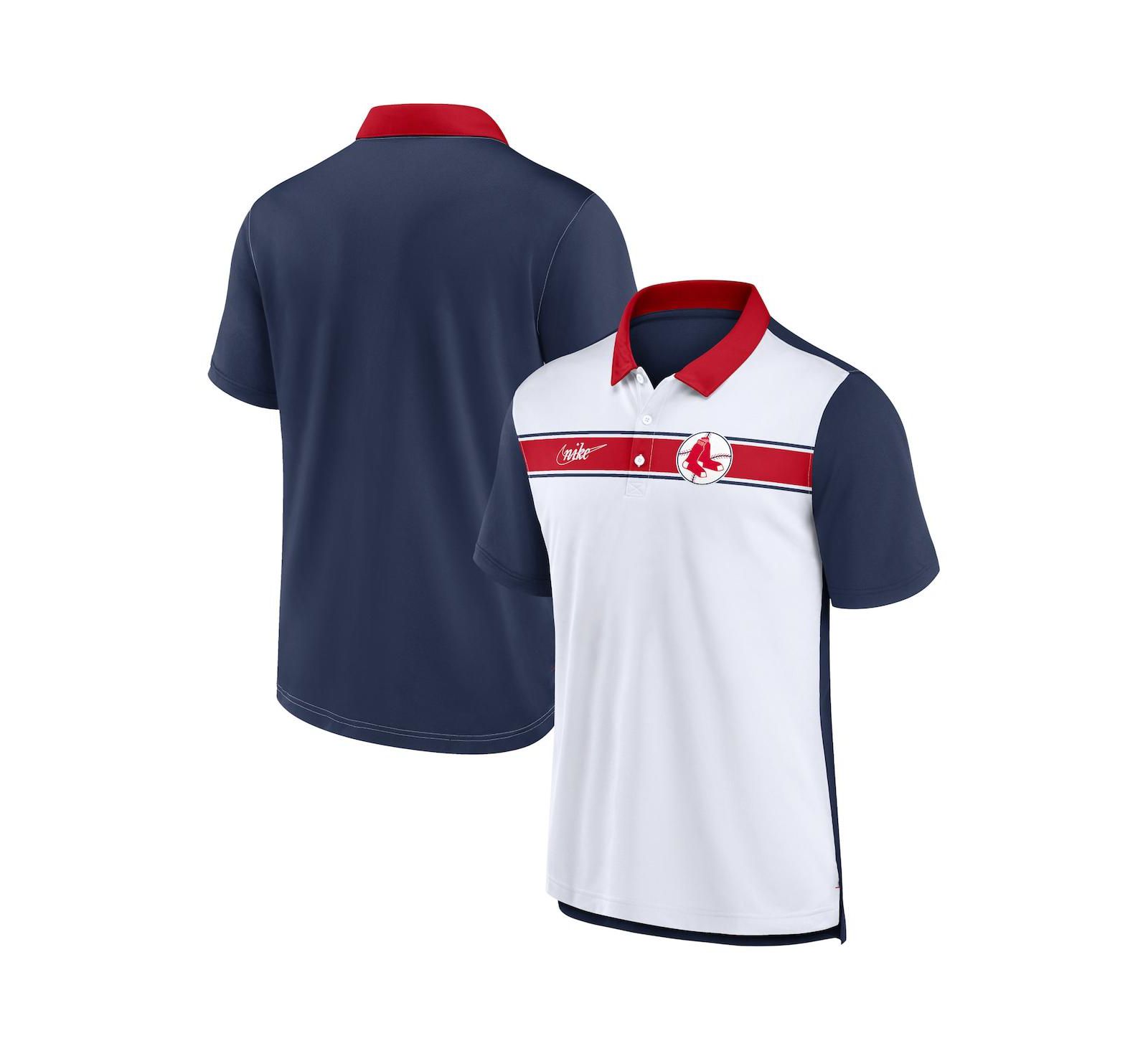 Men's Nike White, Navy Boston Red Sox Rewind Stripe Polo Shirt