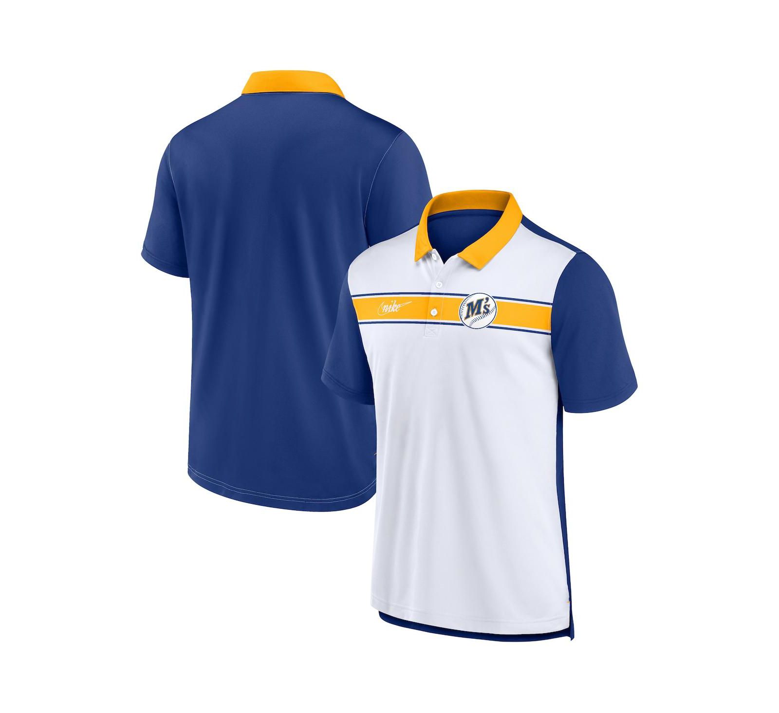 Men's Nike White, Royal Seattle Mariners Rewind Stripe Polo Shirt