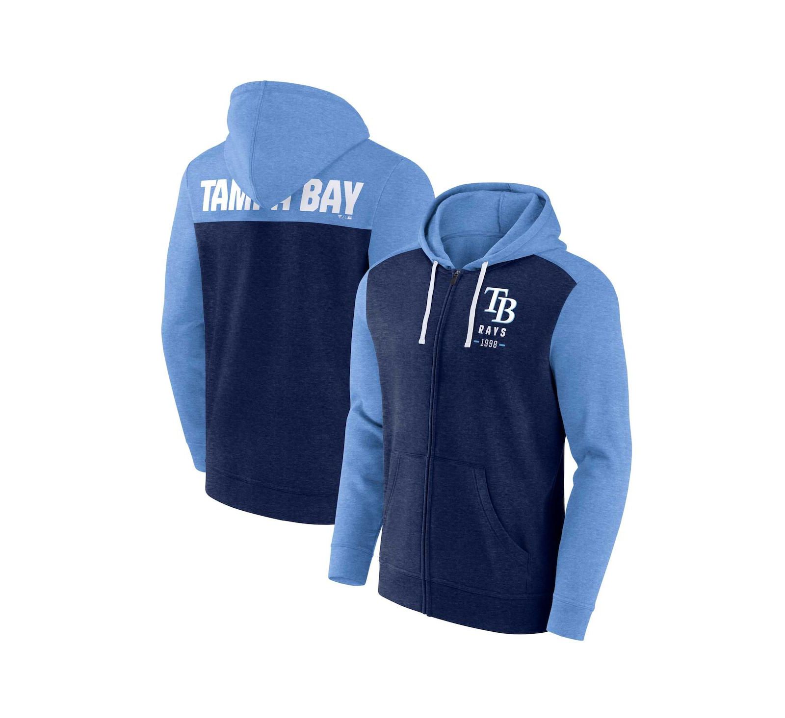 Мужской свитшот Fanatics Tampa Bay Rays Heathered Navy/Light Blue Full-Zip Hoodie
