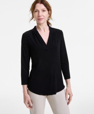 Женский трикотажный топ JM Collection с рукавом 3/4 и V-образным вырезом
