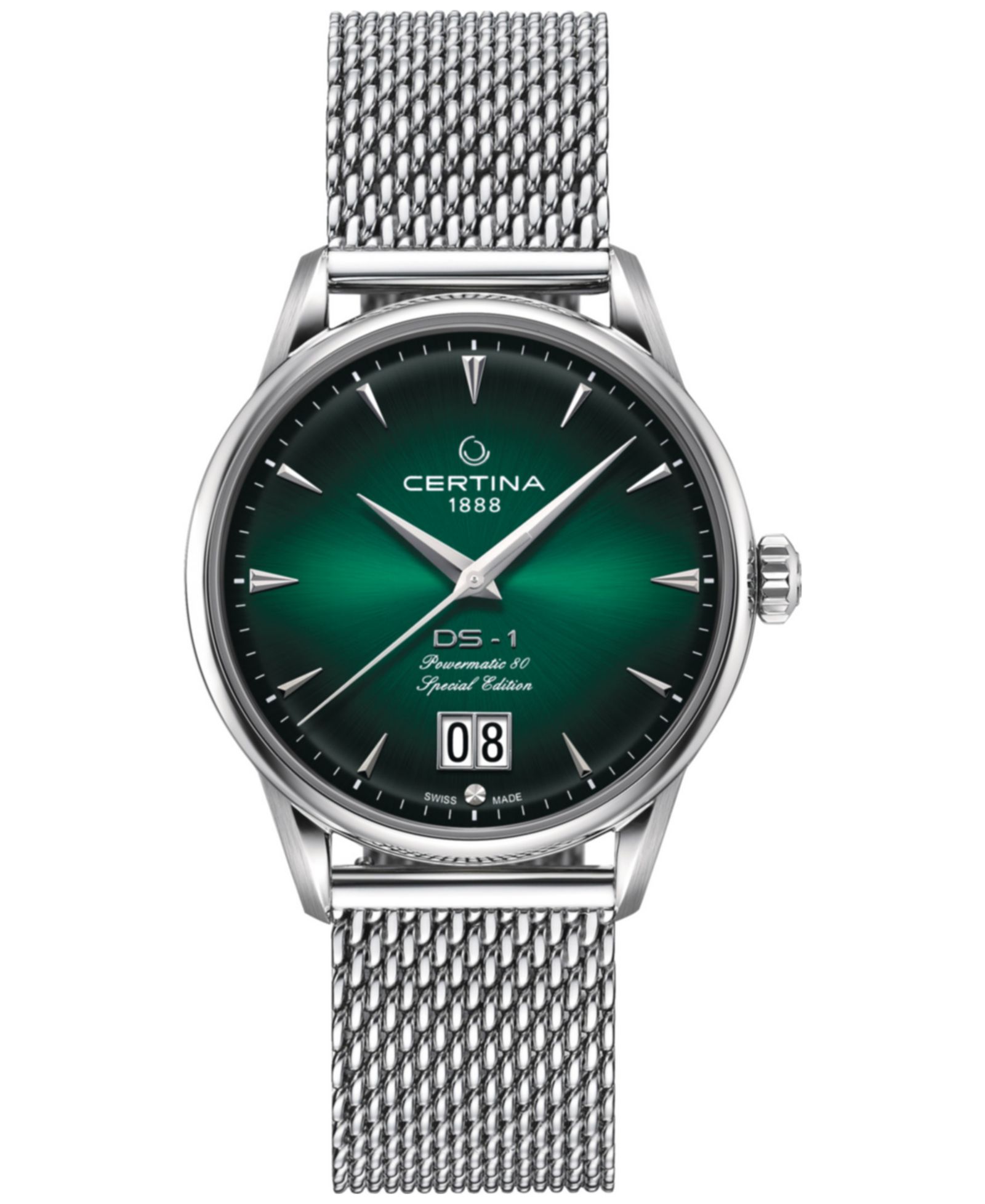 Certina Men's Swiss Automatic DS-1 Big Date Stainless Steel Mesh Bracelet Watch 41mm