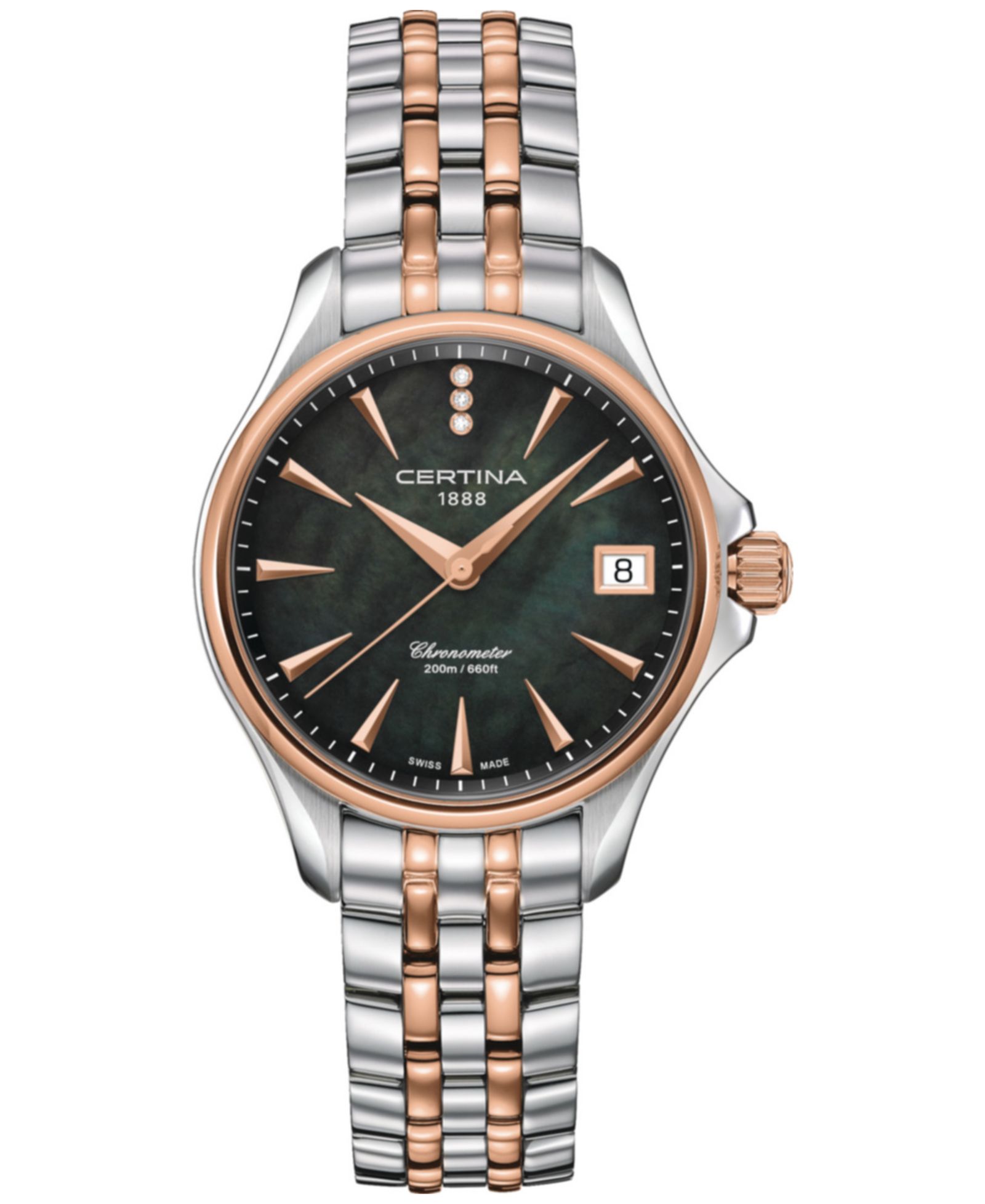 Женские часы Certina Swiss DS Action с бриллиантовым акцентом и двухцветным стальным браслетом 34mm