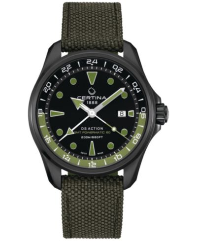 Certina Men's Swiss Automatic DS Action GMT Green Synthetic Strap Watch 43mm