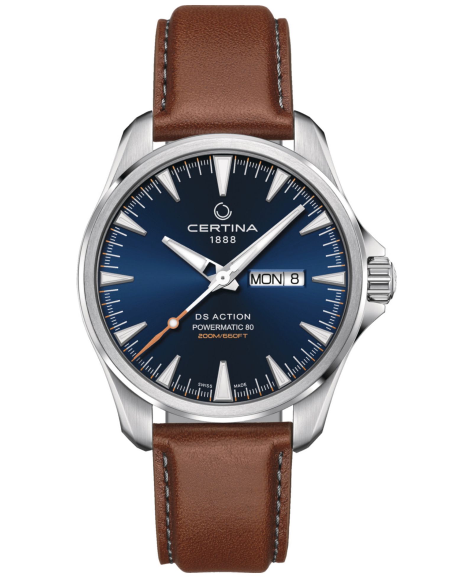 Certina Men's Swiss Automatic DS Action Brown Leather Strap Watch 41mm
