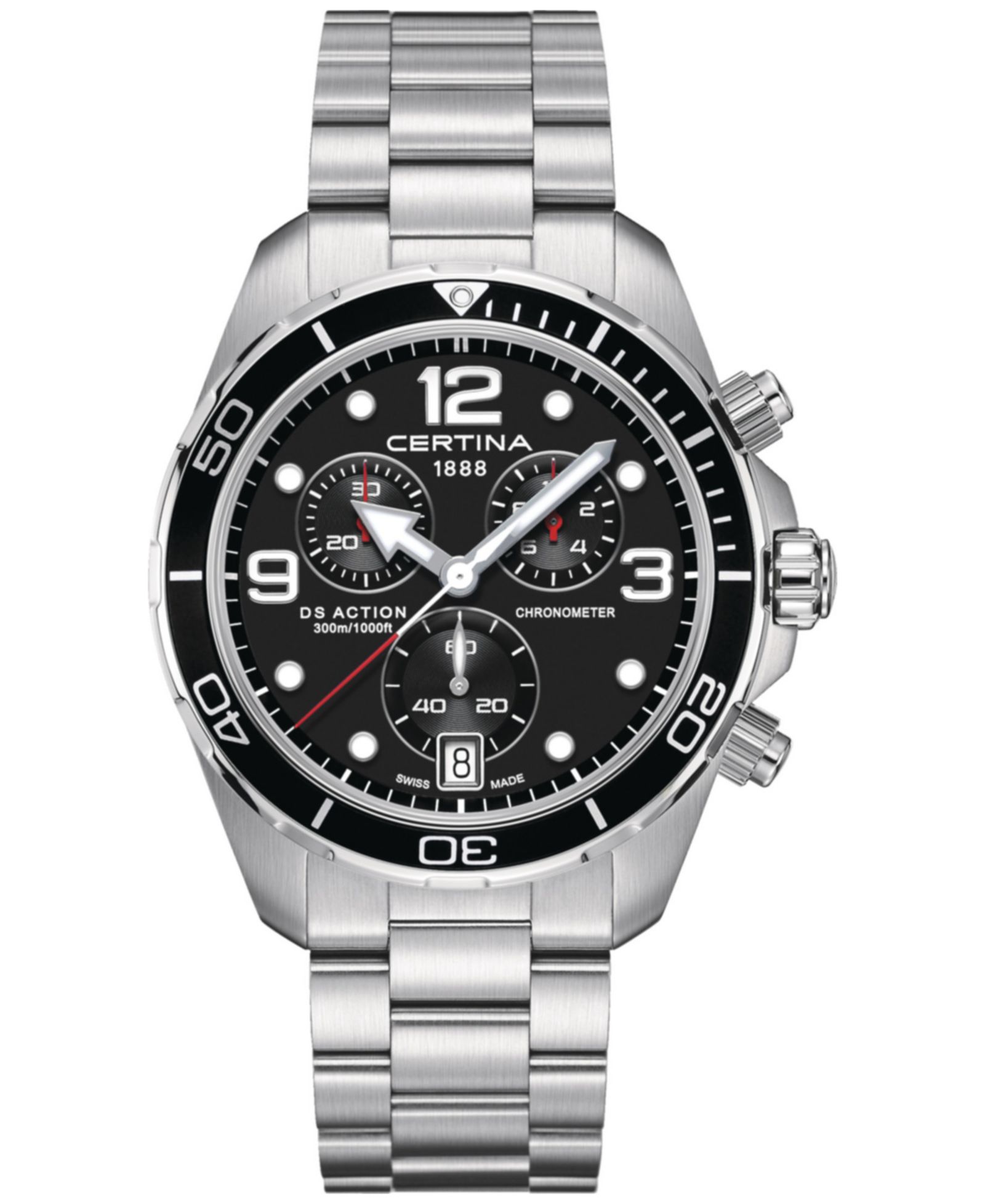 Мужские часы Certina Swiss Chronograph DS Action Stainless Steel 43mm