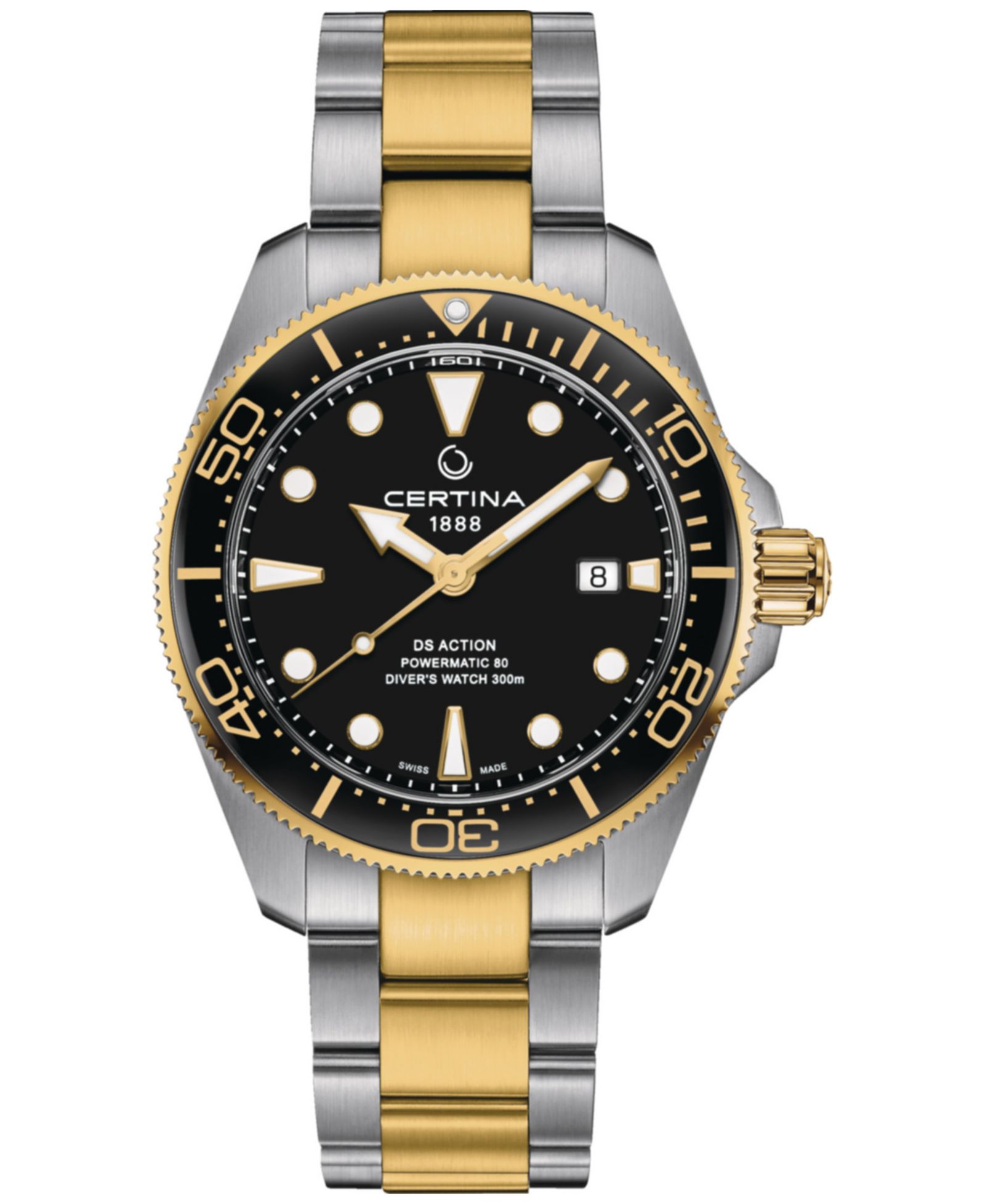 Мужские швейцарские автоматические часы Certina DS Action Diver с двухцветным браслетом из нержавеющей стали 43mm