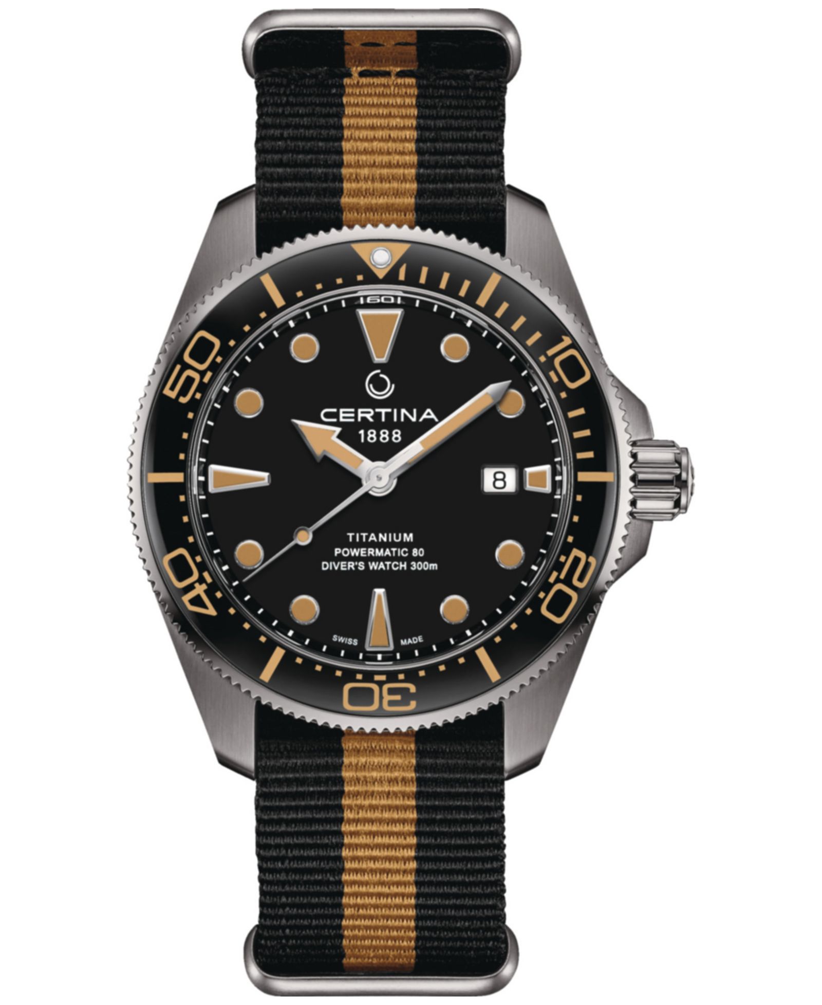 Certina Men's Swis Automatic DS Action Black & Orange Synthetic Strap Watch 43mm