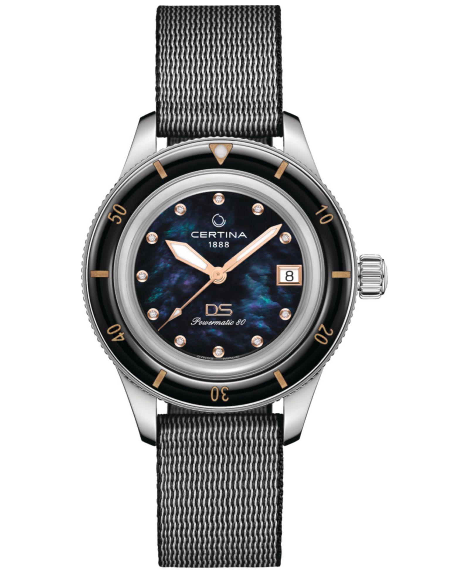 Certina Unisex Swiss Automatic DS Podium Diamond (1/20 ct. t.w.) Black Synthetic Strap Watch 39mm