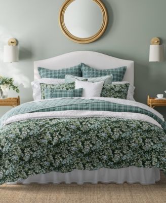 Laura Ashley Bramble Floral Cotton Reversible 7 Piece Comforter Set, Full/Queen
