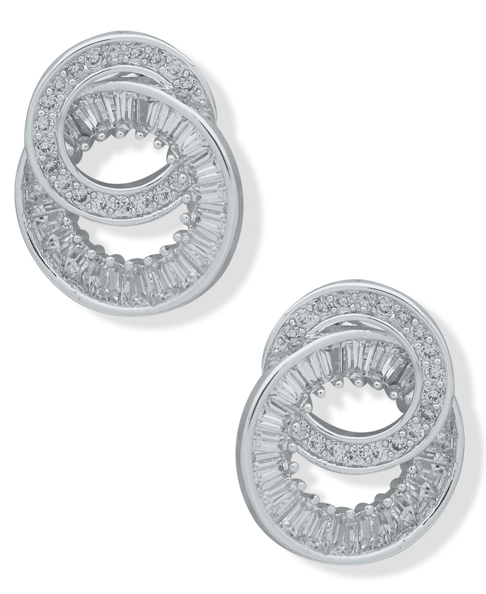 Anne Klein Серебряные серьги с цирконием Double Circle Button